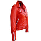 Leather Skin Women Red Brando White Zippers Genuine Leather Jacket