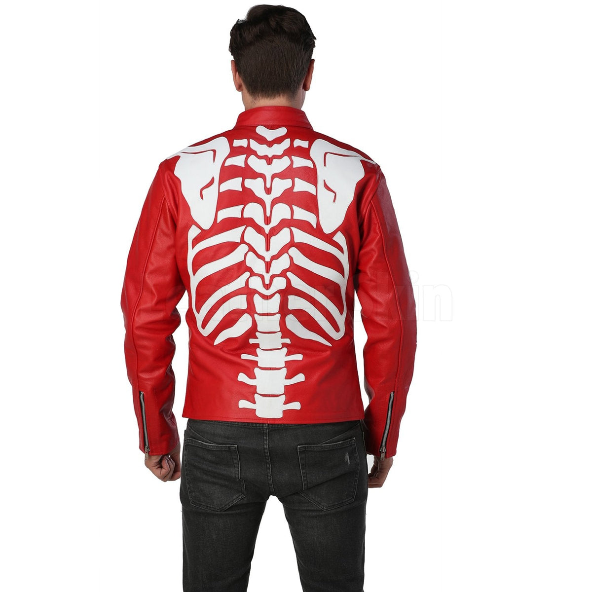 Red Motorcycle Leather Jacket with white skeleton