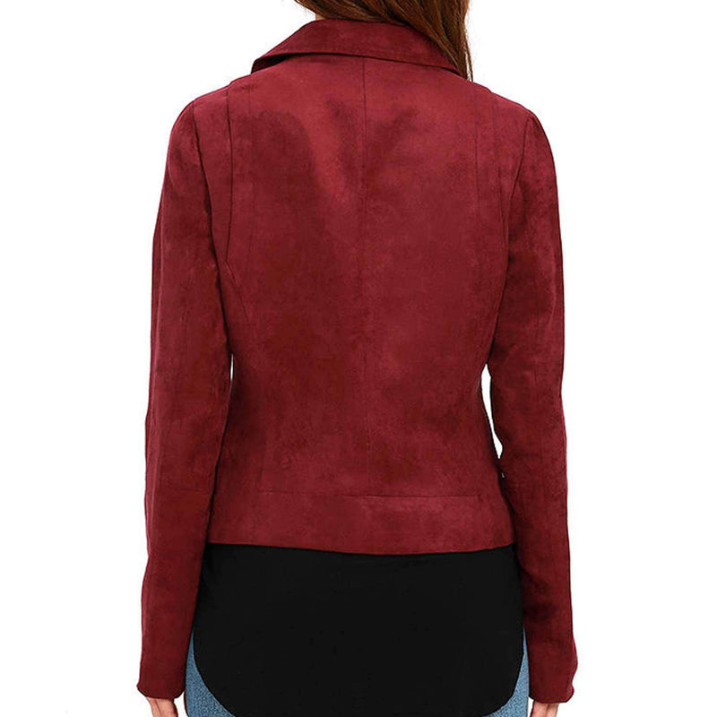 Willa Holland Arrow Season 5 Red Suede Leather Jacket