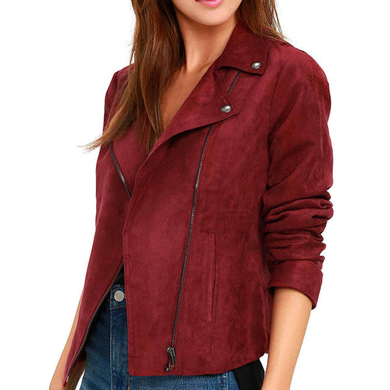 Willa Holland Arrow Season 5 Red Suede Leather Jacket