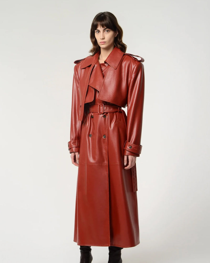 Red Lambskin Leather Trench Coat - Elegant & Bold