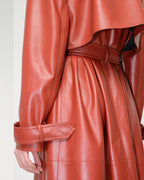 Red Lambskin Leather Trench Coat - Elegant & Bold