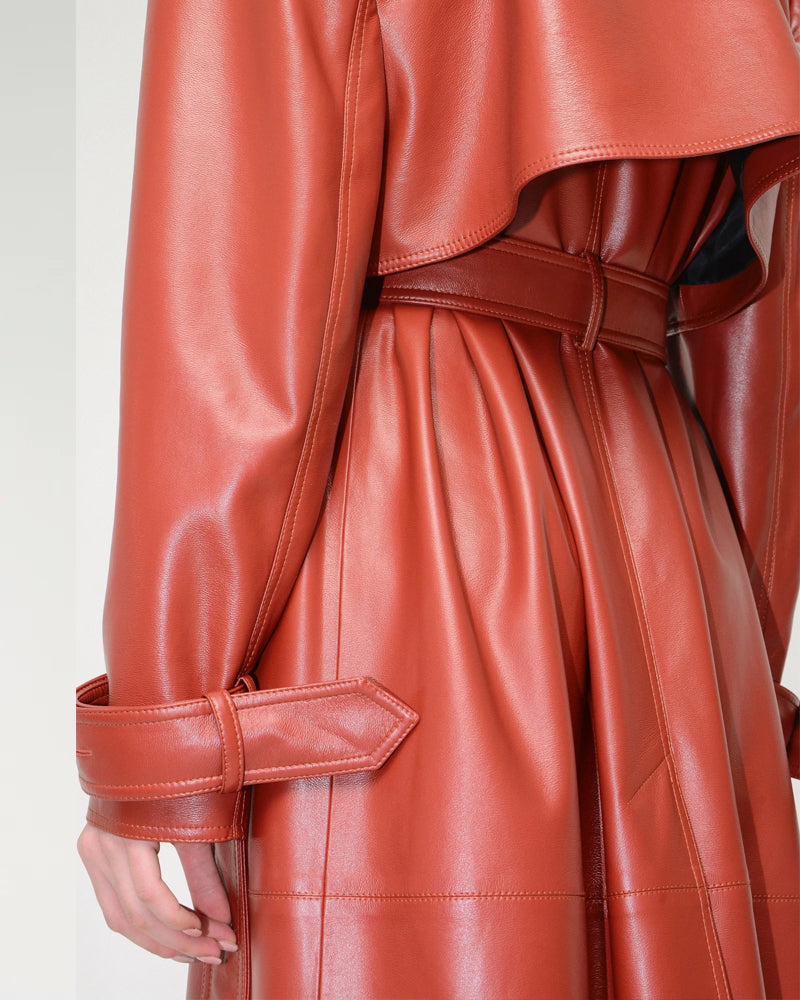 Red Lambskin Leather Trench Coat - Elegant & Bold