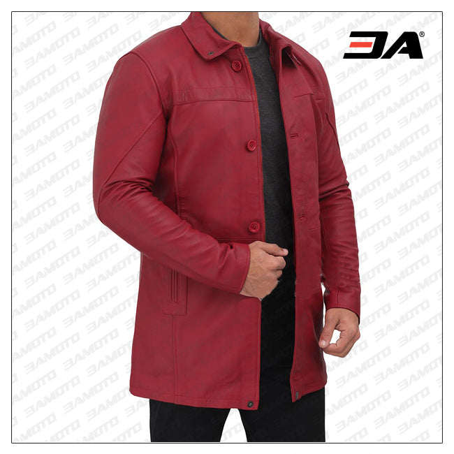 Bristol Genuine Maroon Leather Car Coat Mens