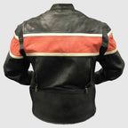 Redline Men’s Orange Stripe Cowhide Leather Motorcycle Jacket, Black M-3200