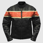 Redline Men’s Orange Stripe Cowhide Leather Motorcycle Jacket, Black M-3200