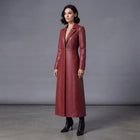 Women's  Faux Burgundy Leather Trench Coat