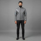 Men's Grey Leather Biker Jacket - Leather Outlet