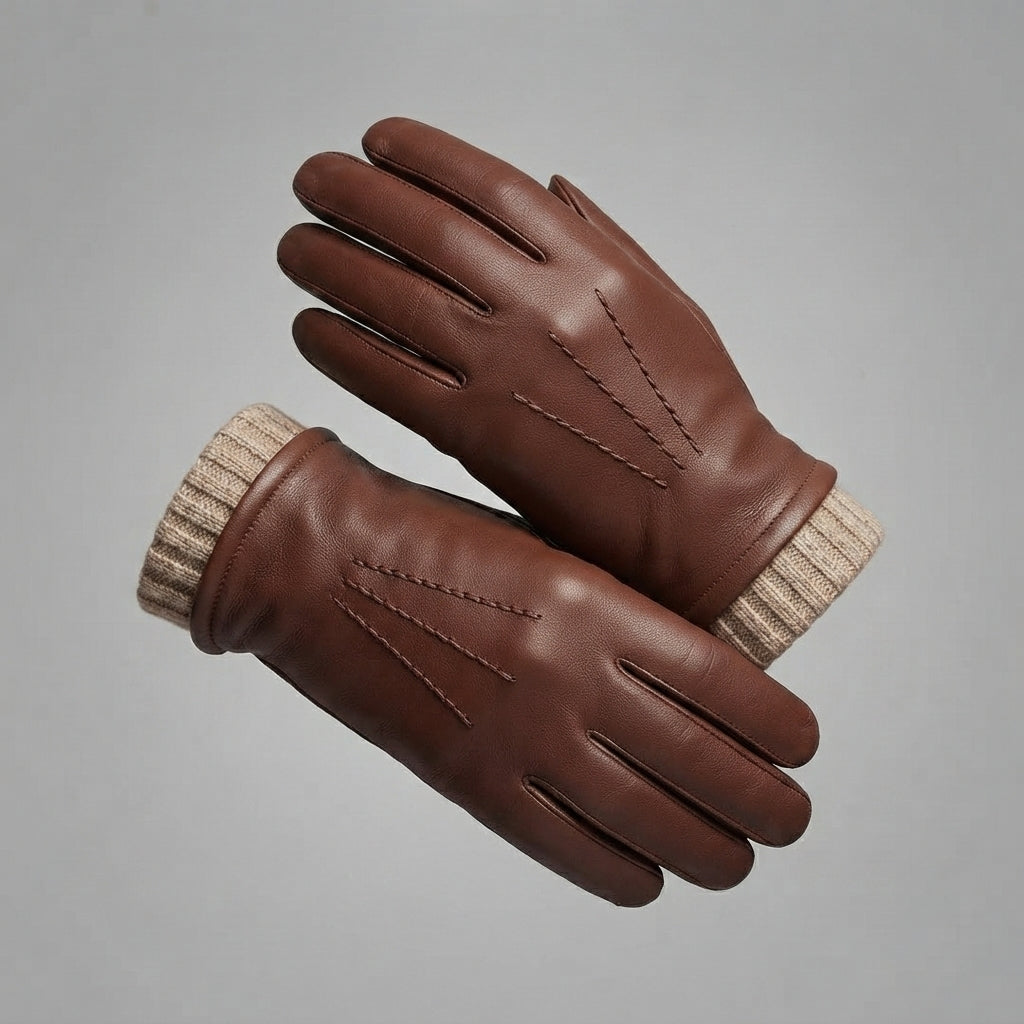 Men's Brown Lambskin Leather Gloves - Leather Outlet