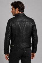 Men Black Genuine Leather Moto Jacket With Classic Biker Style