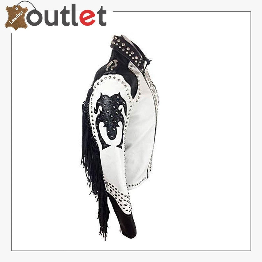 Rock Punk Gothic Studded Motorcycle Fringe Biker Leather Jacket