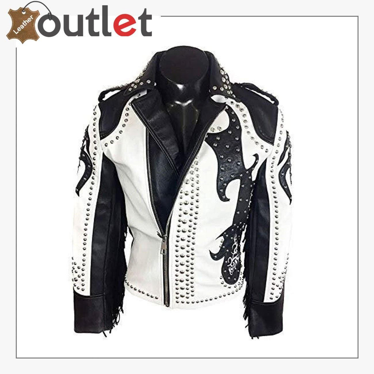 Rock Punk Gothic Studded Motorcycle Fringe Biker Leather Jacket