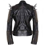 Avanzar Men's Black Leather Longline Jacket with Silver Spikes