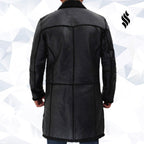 Rockville Mens Black Winter Shearling Leather Trench Coat