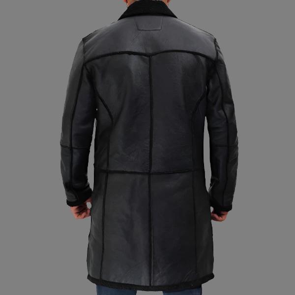 Rockville Men's Black Winter Shearling Leather Trench Coat