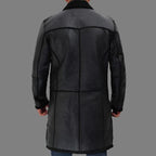 Rockville Men's Black Winter Shearling Leather Trench Coat