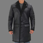 Rockville Men's Black Winter Shearling Leather Trench Coat