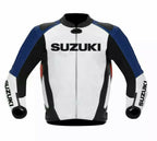 SUZUKI GSXR WHITE MOTORCYCLE LEATHER RACING JACKET