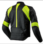 MEN MOTORCYCLE NEON AND BLACK LEATHER RACING JACKET