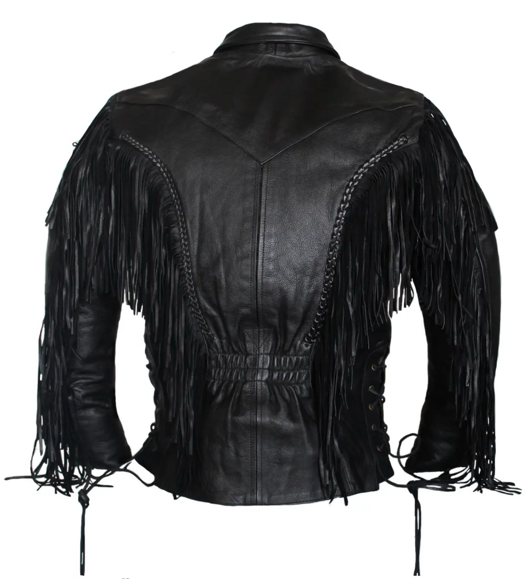 WOMEN FRINGES MOTORCYCLE LEATHER RACING JACKET