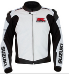 SUZUKI GSXR WHITE MOTORCYCLE LEATHER RACING JACKET CUSTOM SIZE