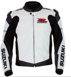 SUZUKI GSXR WHITE MOTORCYCLE LEATHER RACING JACKET CUSTOM SIZE