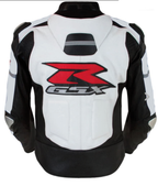 SUZUKI GSXR WHITE MOTORCYCLE LEATHER RACING JACKET CUSTOM SIZE