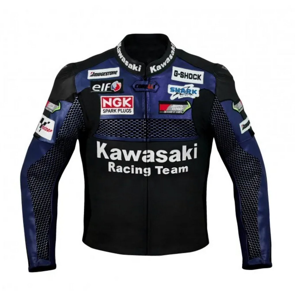 BLUE AND BLACK MOTORCYCLE LEATHER RACING JACKET