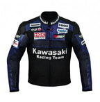 BLUE AND BLACK MOTORCYCLE LEATHER RACING JACKET