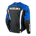 SUZUKI BLUE AND BLACK MOTORCYCLE LEATHER RACING JACKET