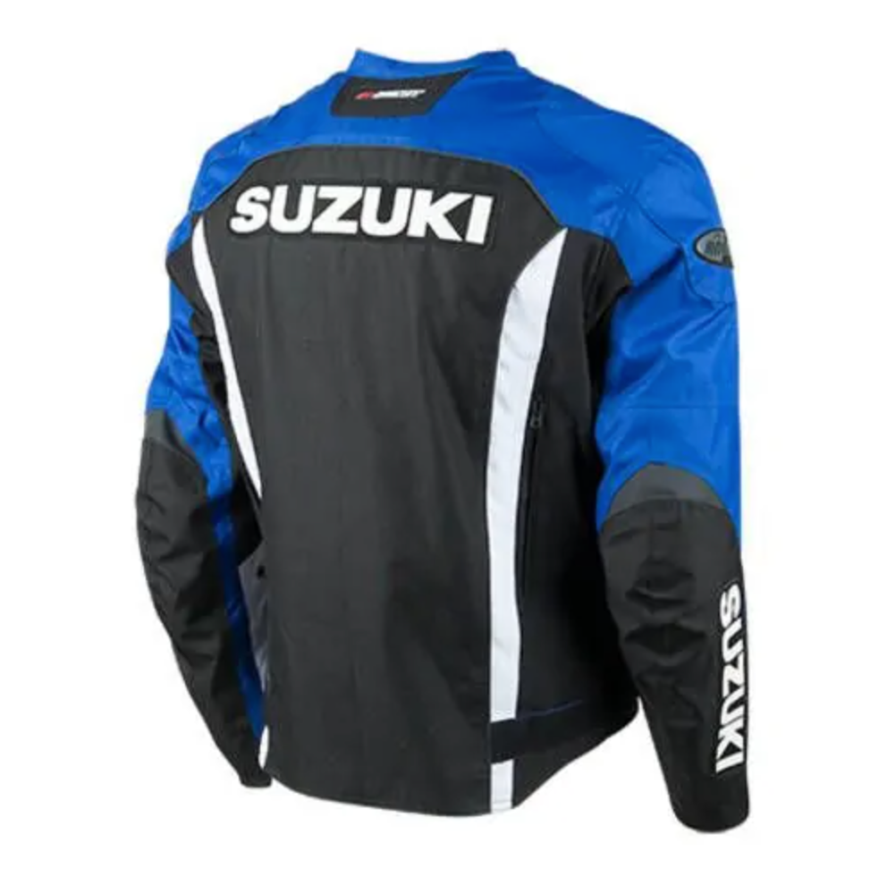 SUZUKI BLUE AND BLACK MOTORCYCLE LEATHER RACING JACKET
