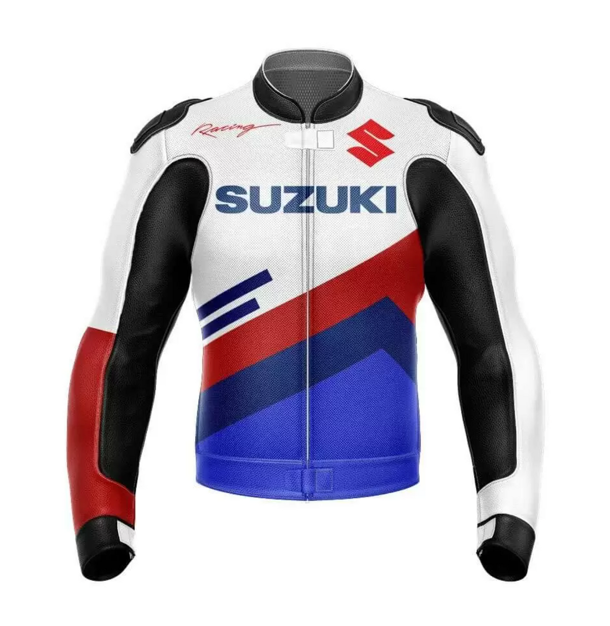 SUZUKI WHITE MOTORCYCLE LEATHER RACING JACKET
