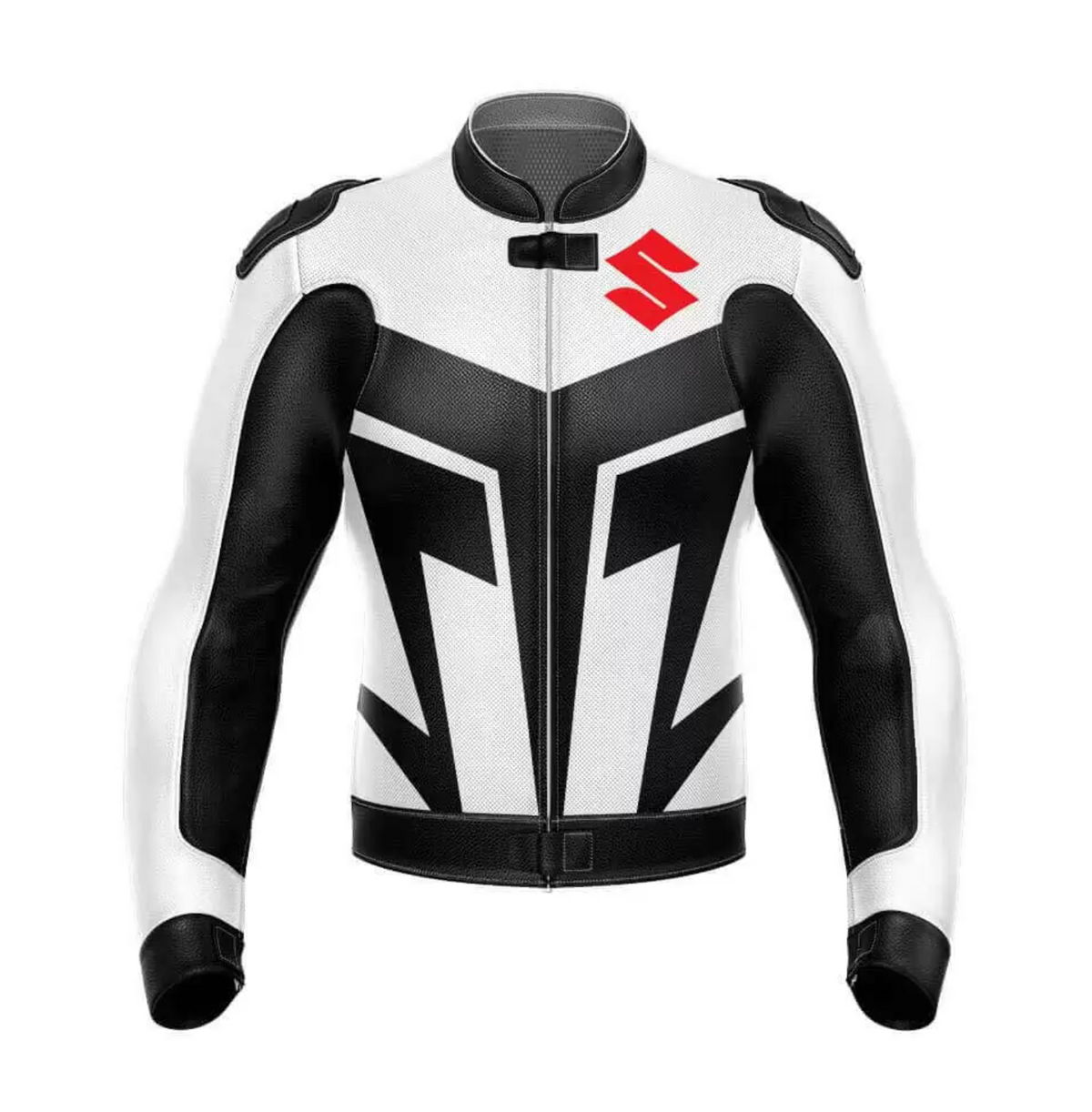 SUZUKI BLACK AND WHITE MEN LEATHER RACING JACKET