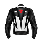 SUZUKI BLACK AND WHITE MEN LEATHER RACING JACKET