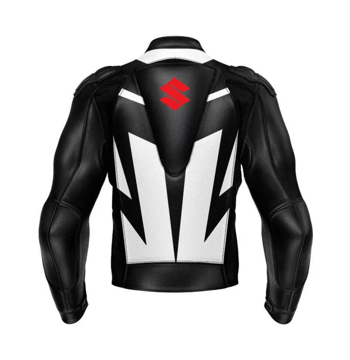 SUZUKI BLACK AND WHITE MEN LEATHER RACING JACKET