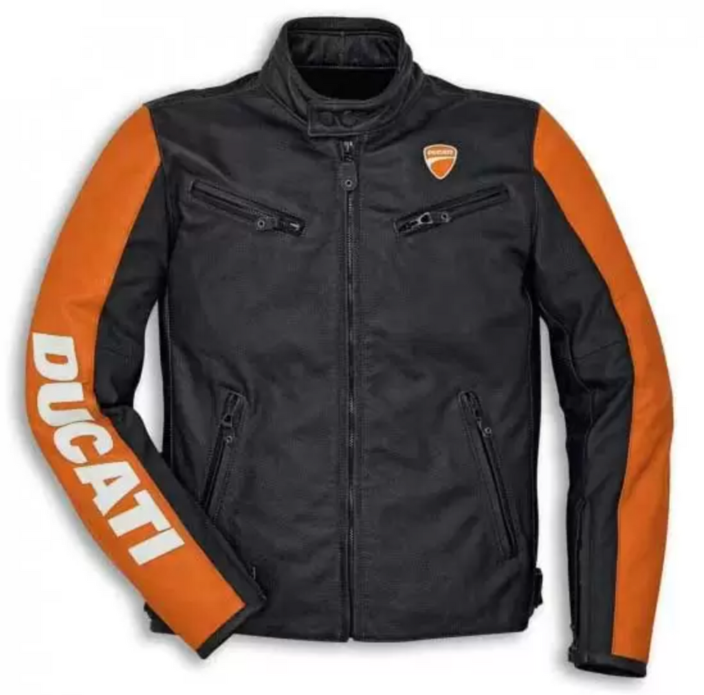 DUCATI ORANGE MOTORCYCLE LEATHER RACING JACKET