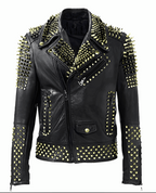 Men's Black Studded Biker Leather Jacket by Avanzar