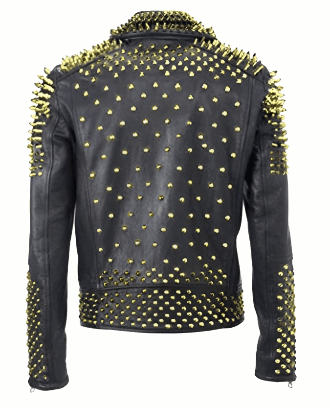 Men's Black Studded Biker Leather Jacket by Avanzar