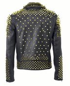 Men's Black Studded Biker Leather Jacket by Avanzar