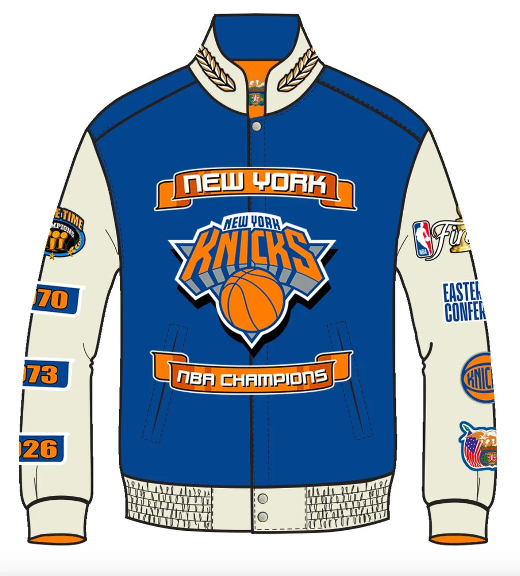 New York Knicks 2026 NBA Champions Wool & Leather Jacket (Pre-Order)