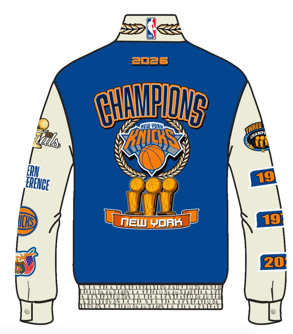 New York Knicks 2026 NBA Champions Wool & Leather Jacket (Pre-Order)