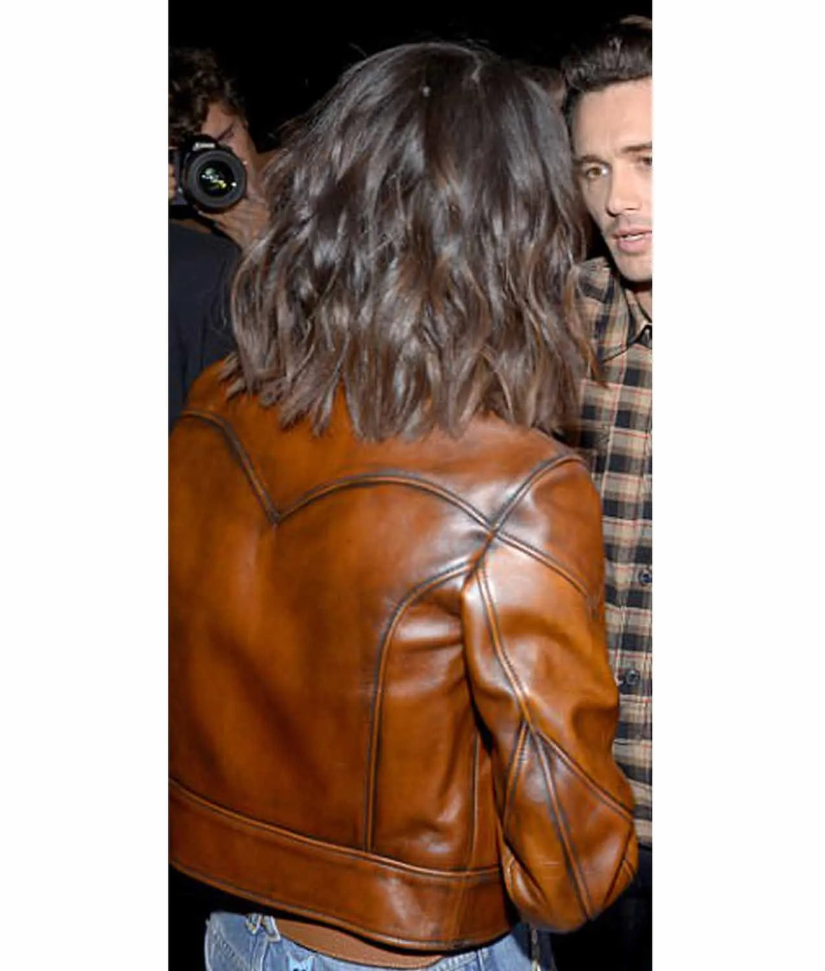 Selena Gomez Waxed Classic Brown Leather Jacket