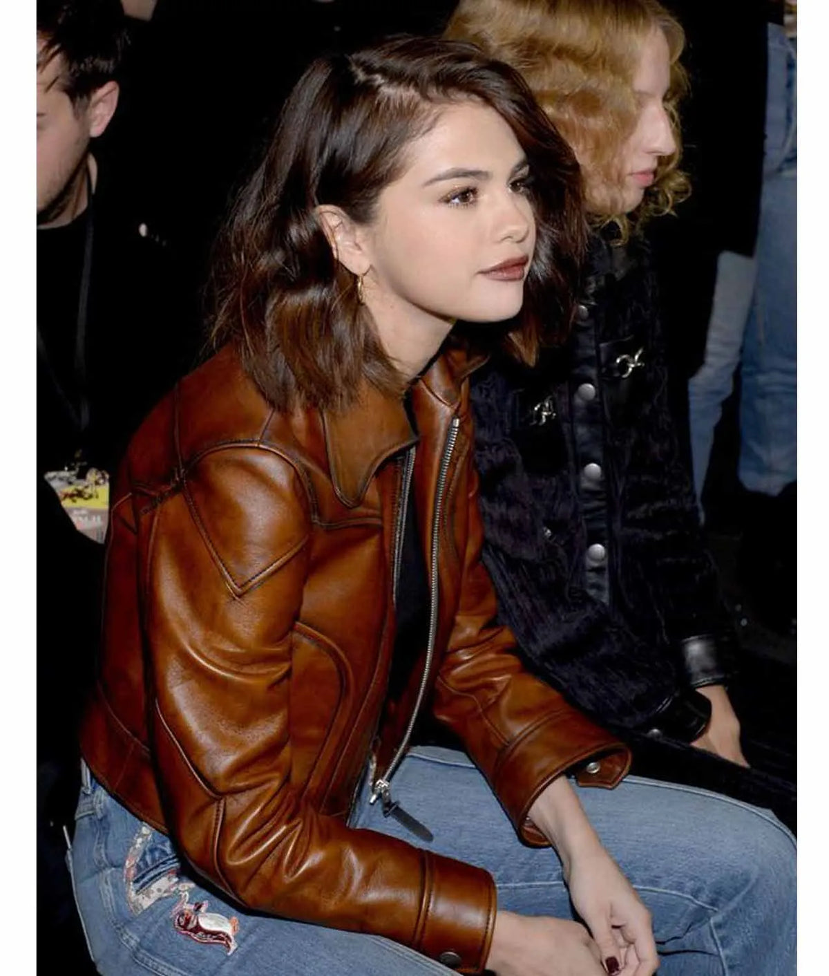 Selena Gomez Waxed Classic Brown Leather Jacket