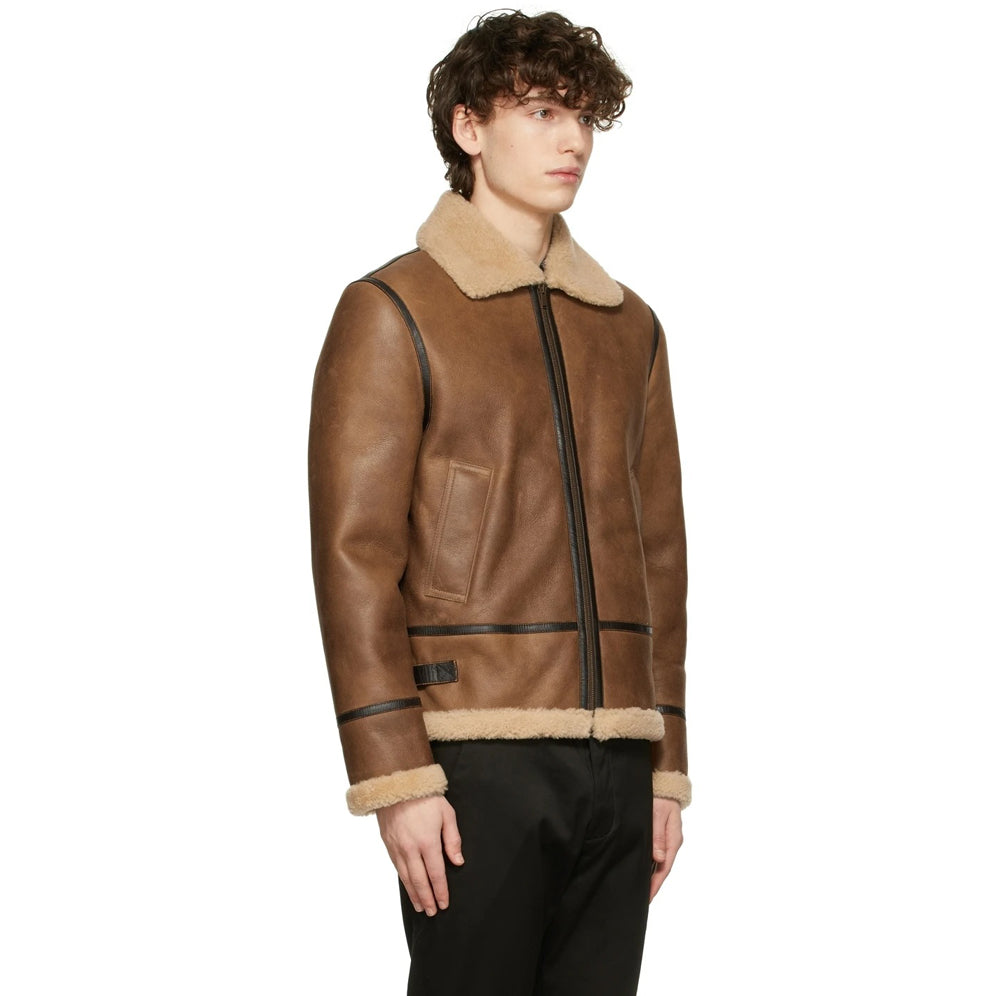 Mens Tan Shearling Aviator Jacket