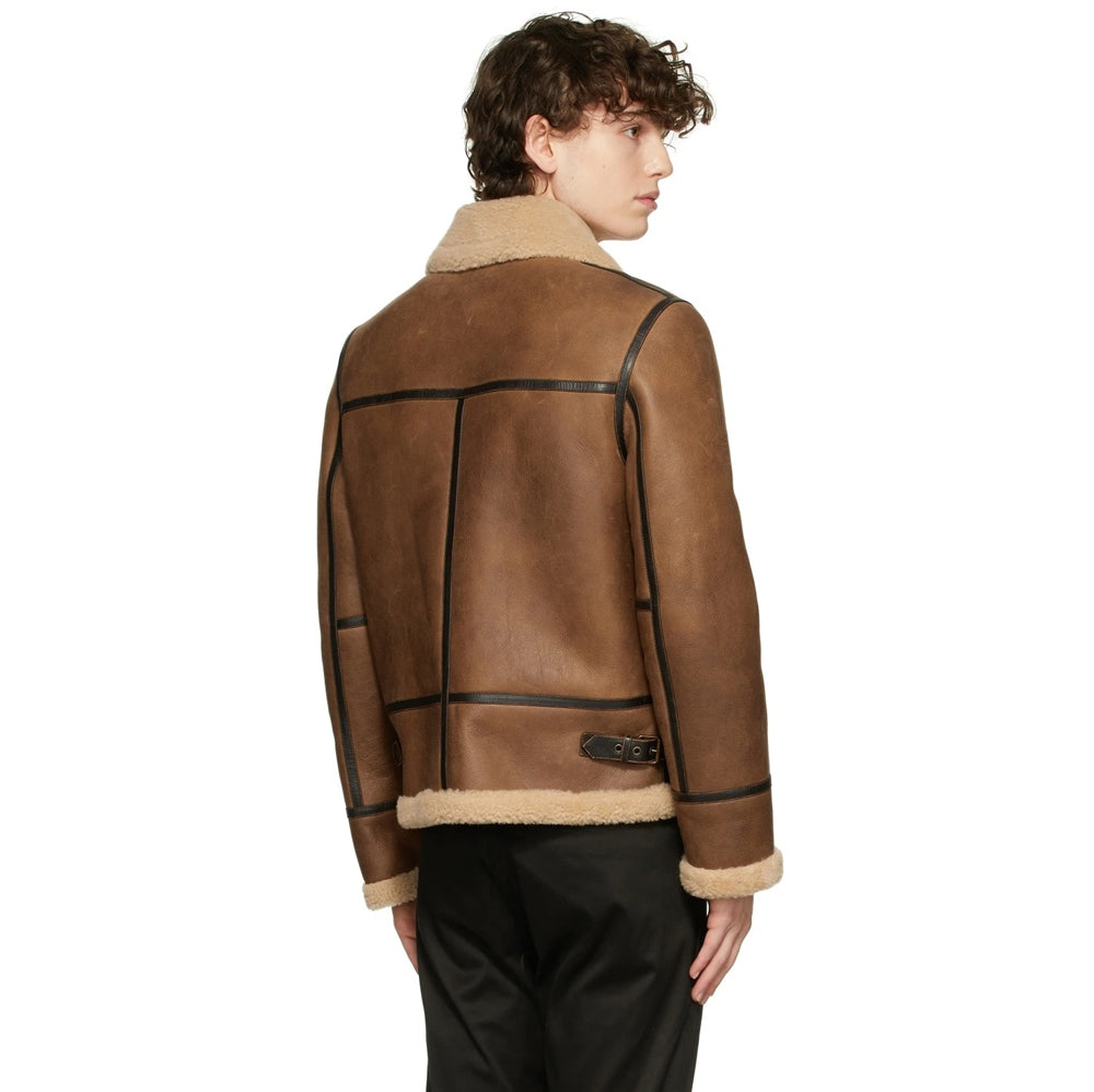 Mens Tan Shearling Aviator Jacket