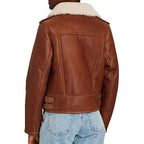 Shearling Lined Leather Aviator Jacket Brown