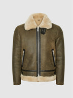 Men’s Army Green Sheepskin Shearling Aviator Jacket
