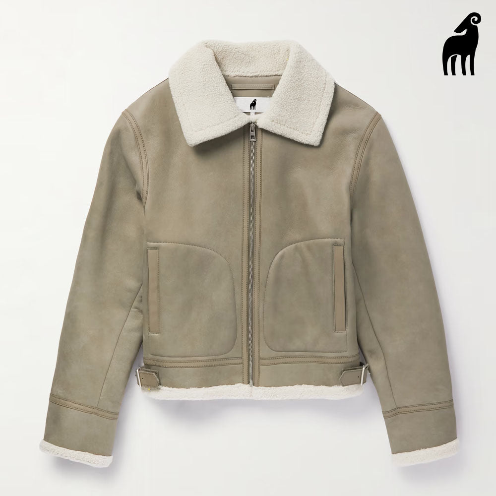 New Cream Shearling Flight Sheepskin B3 Leather Jacket For Men