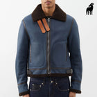 Men Blue B3 Pilot Aviator Sheepskin Flight Shearling Lined Leather Jacket