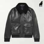 New Men Black Trucker Sheepskin Bomber Fur Shearling Leather Jacket